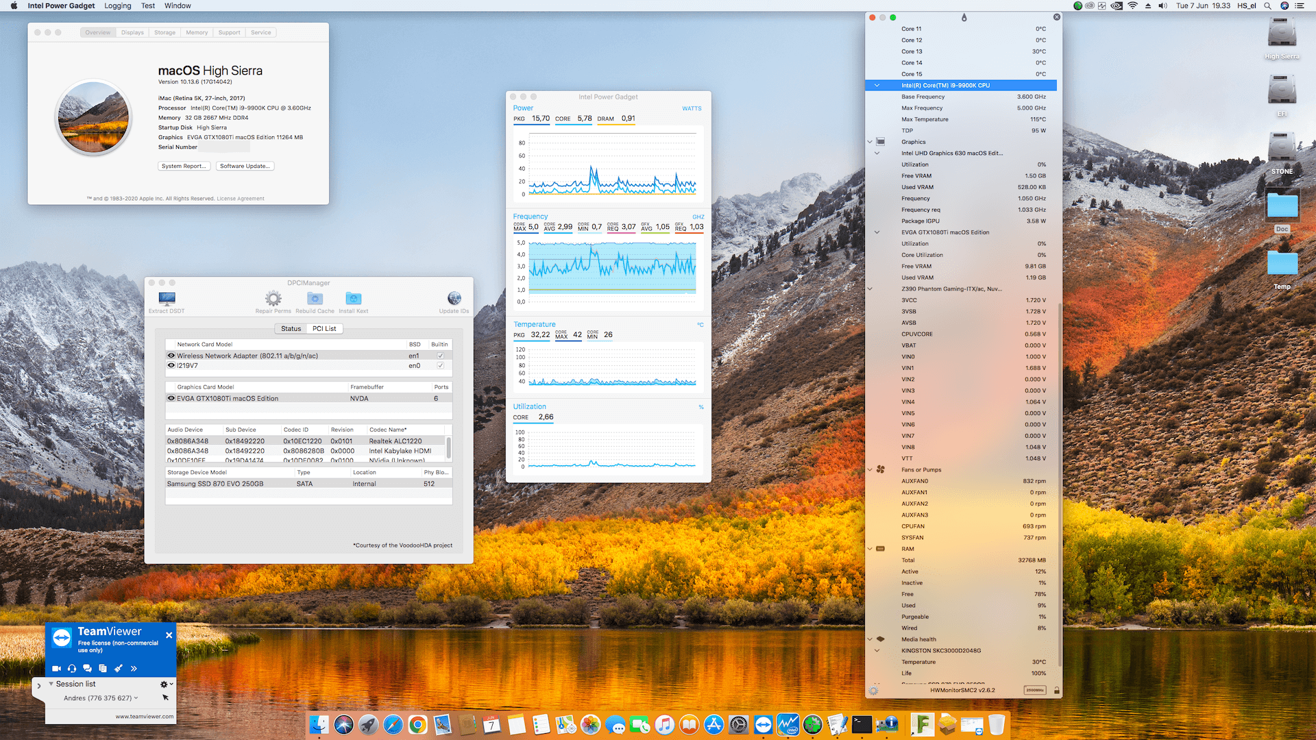 Success Hackintosh macOS High Sierra 10.13.6 Build 17G14042 in Asrock Z390 Phantom Gaming-ITX/ac + Intel Core i9 9900K + EVGA GTX 1080Ti